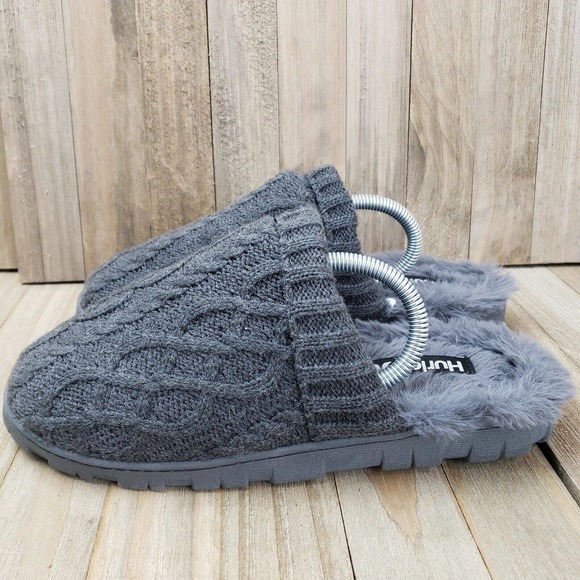Hurley Shoes - Women's Hurley Size 10 Faux Fur Lined Gray Cable Knit Lined Slippers Shoes